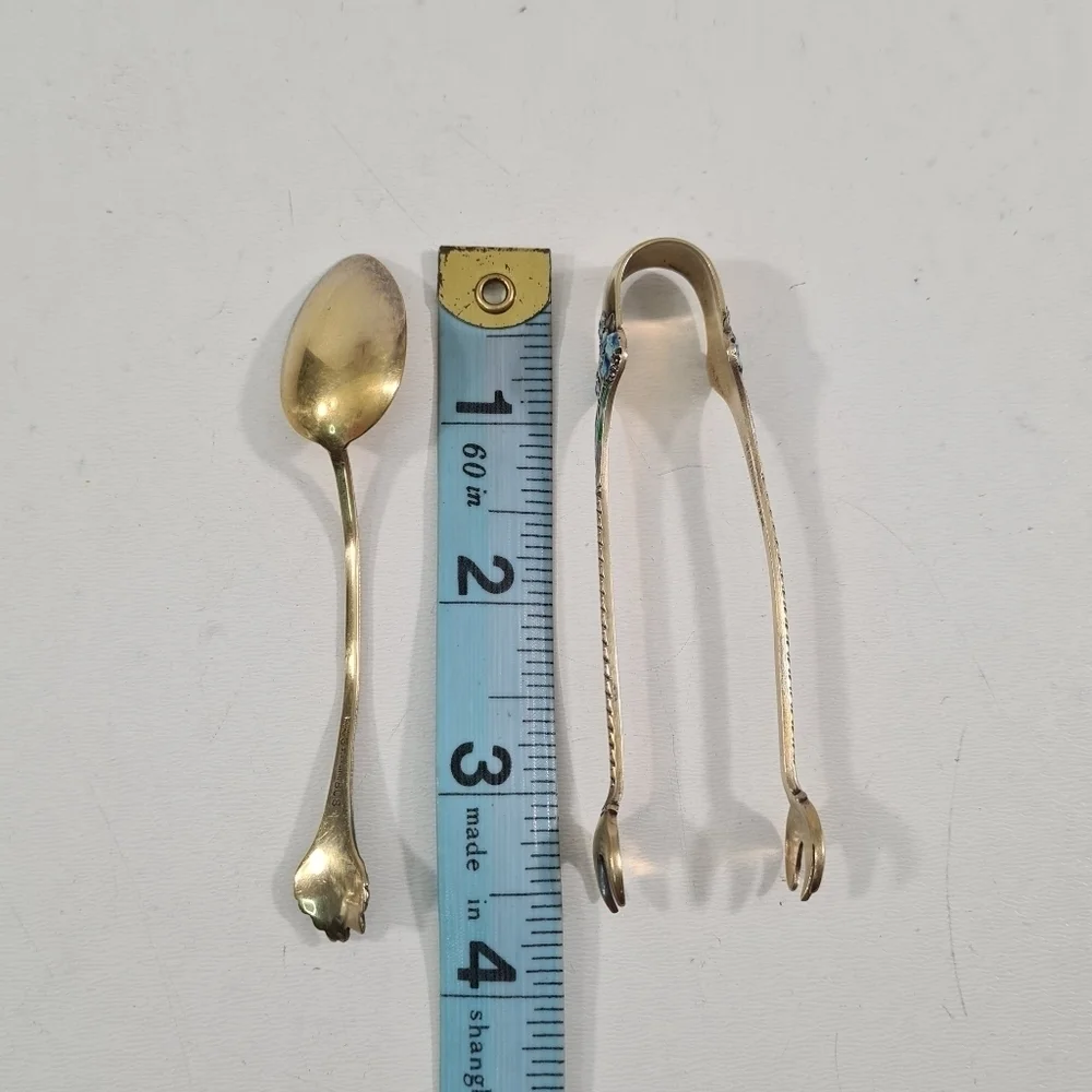 Gorham Sterling & Enamel Flowers Demitasse Spoons Set of 11 & Sugar Tong #808